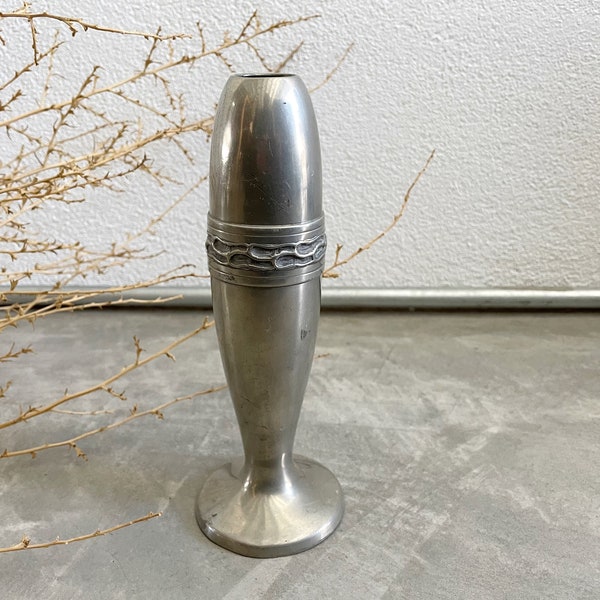 Vintage Pewter Metal Vase by Brodrene Mylius | Vintage Silver Bullet Metal Vase | 60s Decor | MCM | Norway