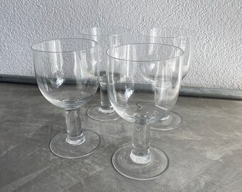 Vintage Wine Glasses Set of 4 | Vintage Clear Chunky Glasses | MCM | Vintage Barware | Mid Century Modern