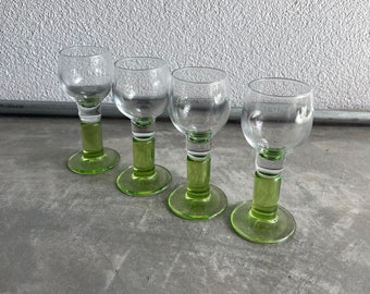 Bormioli Rocco Lime Green Stemmed Cordial Glasses | Set of 4 | Vintage Aperitif Glassware | Italian Glass | Vintage Barware | MCM