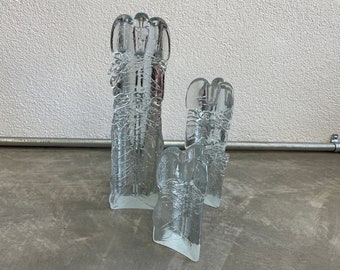 Glasslight Studio Candlestick Holders Art Glass Handmade Set Of Three | Glass Melting Ice Candleholder | Joel and Candace Bless