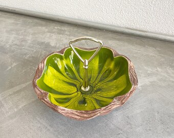 Sequoia Ware Green Drip Glaze Flower Serving Bowl with Handle | 712 USA | Kitschy Kitchen | Vintage Serving | Mid Century