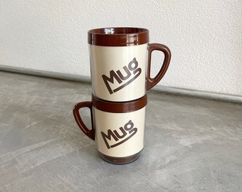 Vintage Brown and Cream Plastic Coffee Mug Set of 2 | Vintage Stackable Mugs | Plastic Insulated Coffee Mug | Novelty Mug | Retro Kitchen