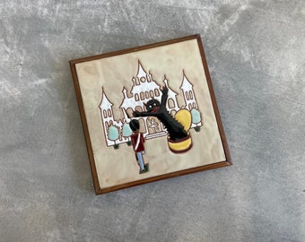 Vintage MCM Square Castle Magical Hanging Tile | Vintage Tile Trivet | Mid Century Modern | Nivaa Danmark