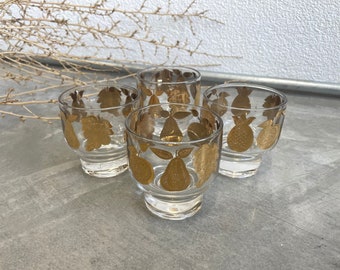 Culver Gold Fruit Pedestal Glassware Set of 4 | Mid Century Modern Glass | Vintage Barware & Drinkware | Vintage Glasses | MCM