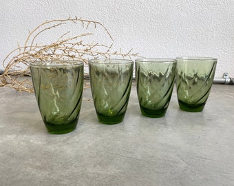 Tall Green Swirl Glassware Set of 4 | Vintage Green High Ball Glasses | Green Rocks Glasses | Vintage Barware | Vintage Glassware | MCM