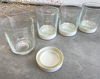 Vintage David Douglas Glassware with removable Accalac Coasters  | Set of 4 | Low Ball Glass | MCM | Vintage Barware | Mid Century Modern