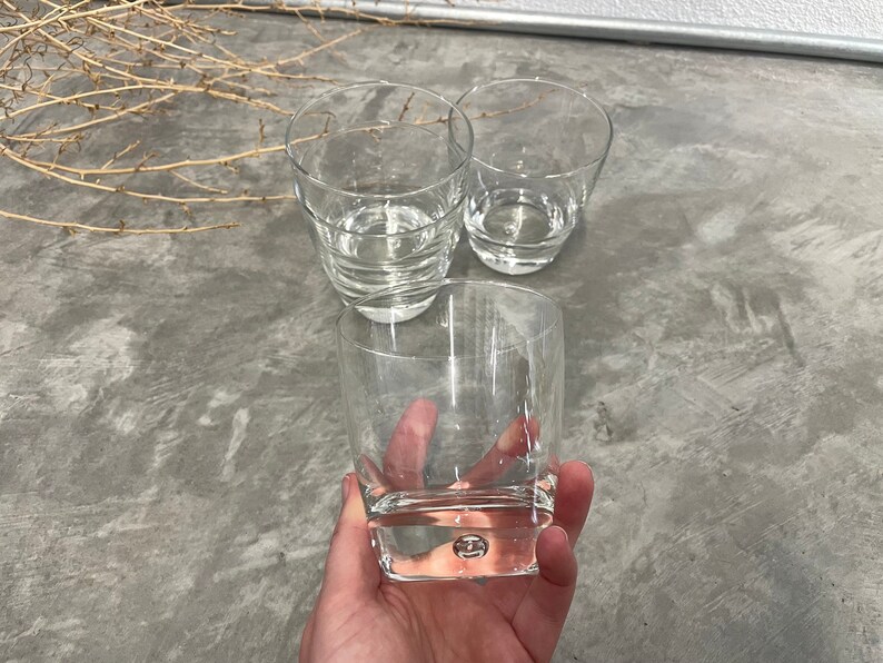 Vintage Low Ball Bubble Glassware Set of 4 Vintage Clear Old Fashion Glasses MCM Vintage Barware Mid Century Modern image 2