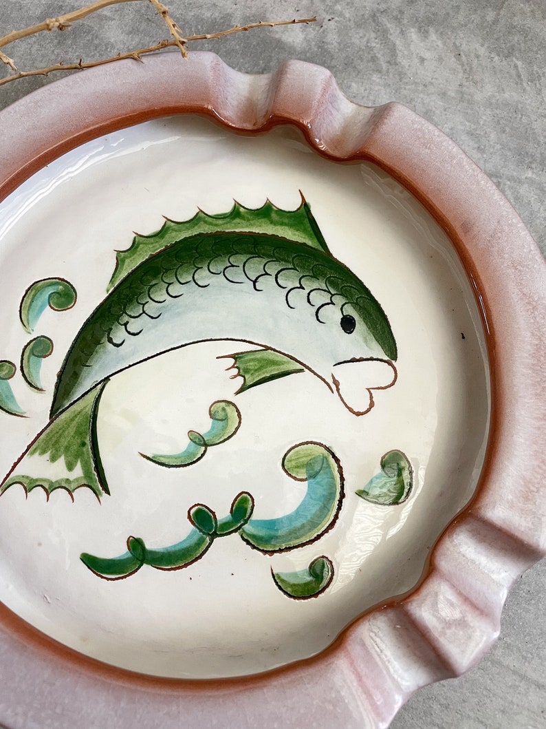 Stangl Pottery Cendrier Rond Poisson Vert cendrier à cigares vintage Décoration d'intérieur du milieu du siècle MCM Fumer image 3