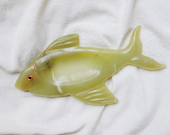 Jade Shark Change Holder | Jade Fish Change Holder | Vintage Desk Accessories | Vintage Jade Dish | Vintage Stone Holder