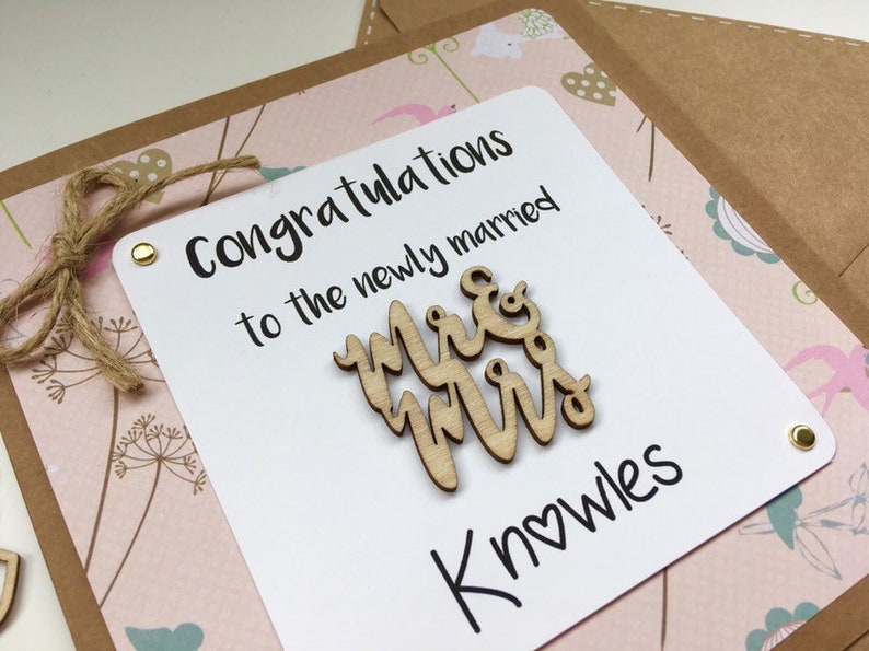 Surname on Pretty Rustic Design Wedding cards Handmade Personalised Wedding Card Congratulations on your Wedding Day Card Mr /& Mrs