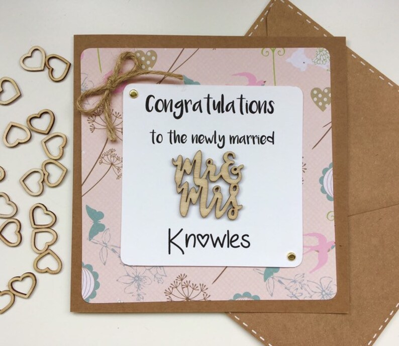 Surname on Pretty Rustic Design Wedding cards Handmade Personalised Wedding Card Congratulations on your Wedding Day Card Mr /& Mrs