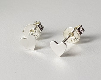 Tiny Silver Heart Studs - simple earrings dainty delicate boho minimalist