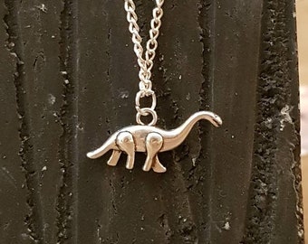 Dinosaur Necklace - Silver Necklace, Diplodocus Pendant, Dinosaur Charm, Dino Necklace, Jurassic Pendant, Paleontology