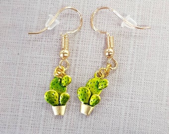 Cacti Earrings - green enamel plant earrings, succulent, cactus earrings, plant lover, plant jewellery