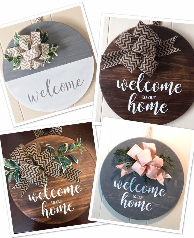 Round Welcome Sign, Door Hanger, Welcome Sign, Round Wood Welcome, Wood ...