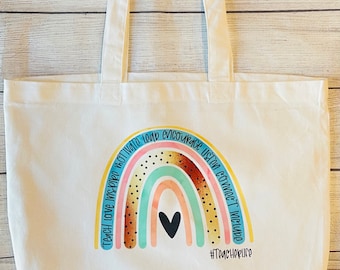 Rainbow Teacher tote bag, teacher appreciation, boho rainbow design, teachers gift, tote bag, teacher appreciation gift, gift for teacher