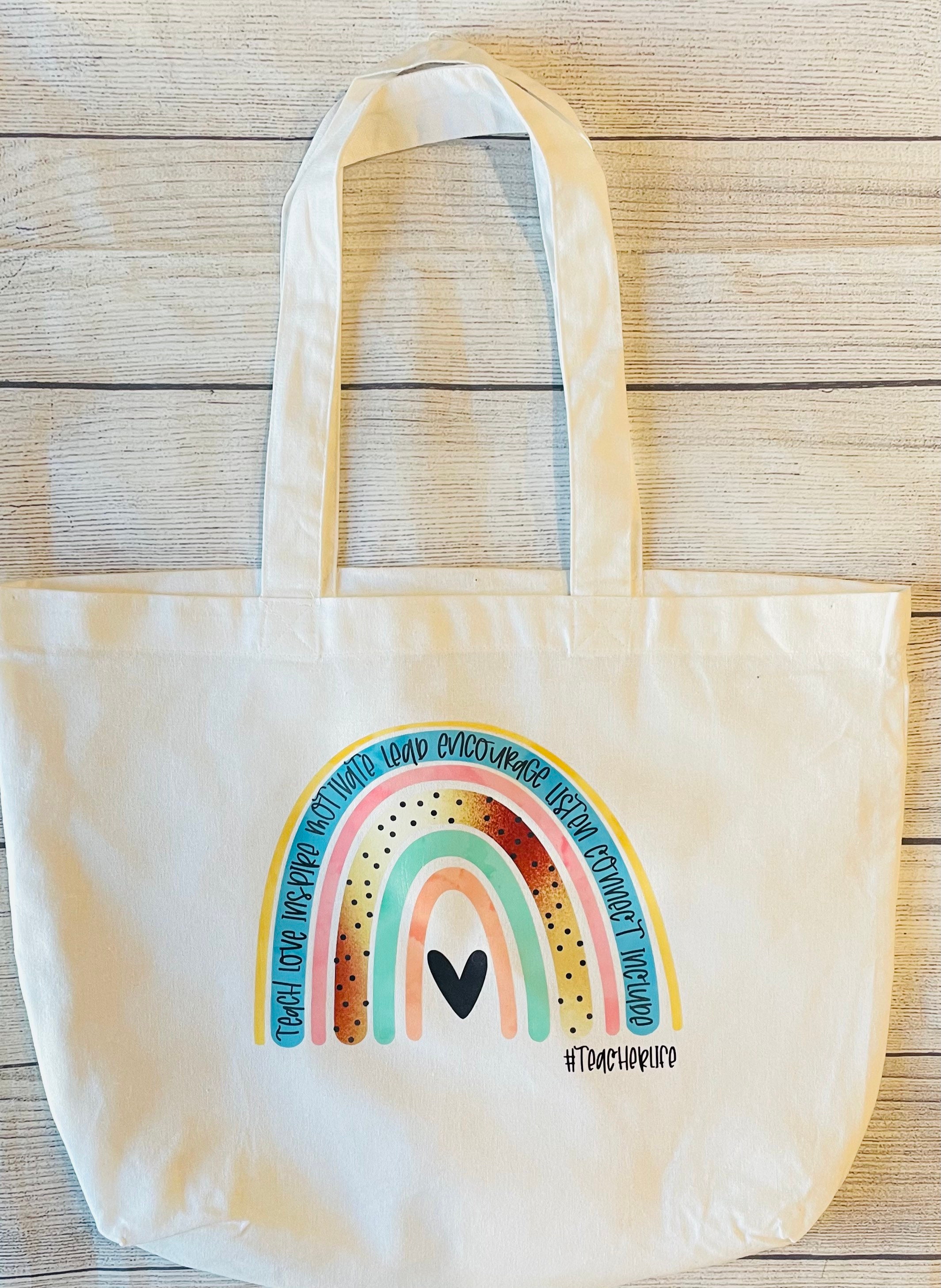 Teacher Tote Bag Teacher Appreciation Boho Rainbow Design - Etsy