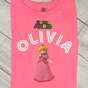 Princess Peach birthday shirt , super mario birthday shirt, personalized, girl gamer, kids princess peach shirt, super mario shirt