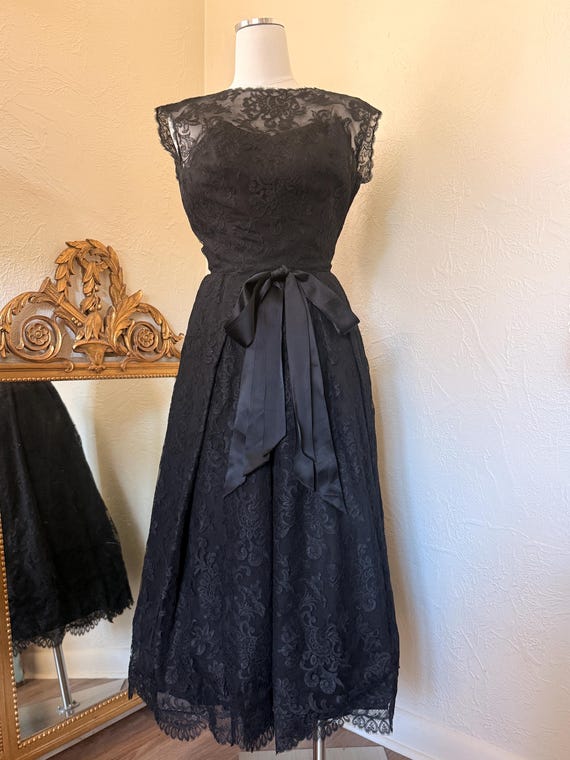 Givenchy, Vintage 50s Givenchy Université Black Chantilly Lace Cocktail Dress – Made in Paris, France - Rare