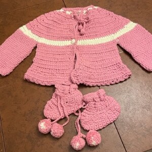 Handknit Cardigan Sweater Pink with Booties Toddler Size 3/4