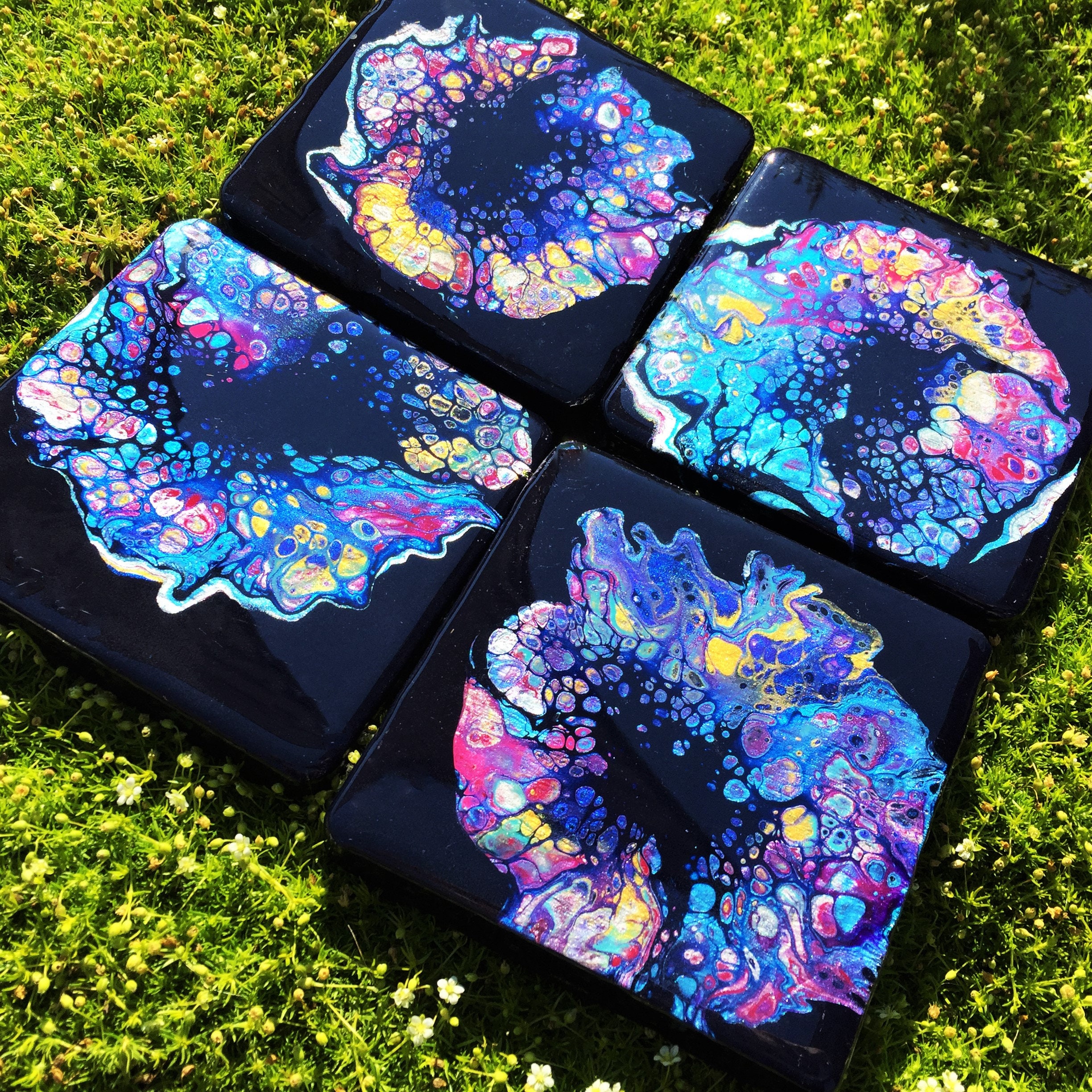 Coaster Set Decorative, Fluid Art Coasters