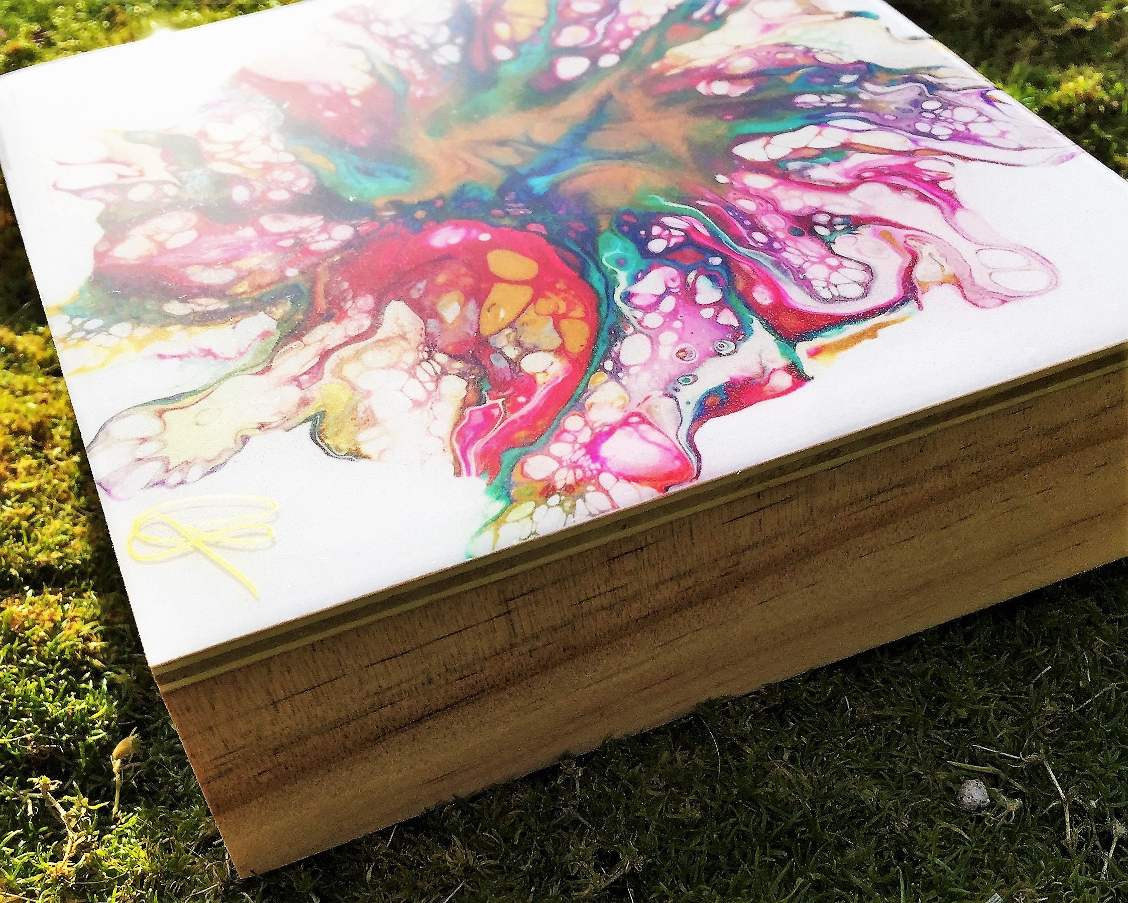 Impresión de pintura acrílica fluida en la tabla de madera | Etsy