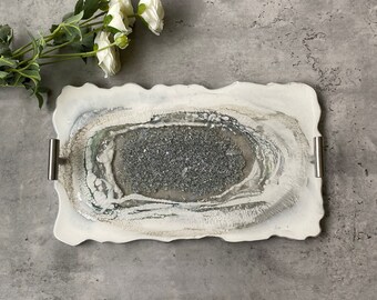 White and Silver Agate Tray