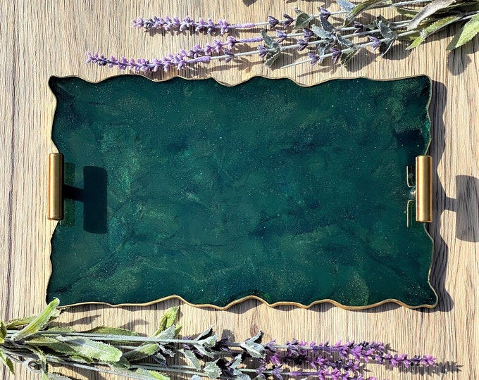Green Agate Tray; 12 inch