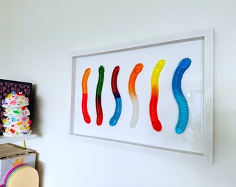 Gummy Worm Painting, Pop Art Wall Hanging, 3D Resin Art