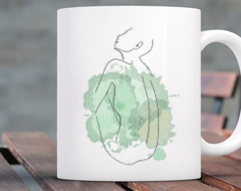 Color Splash Line Art Woman Coffee Mug, Christmas Stocking Stuffer and Filler Gifts