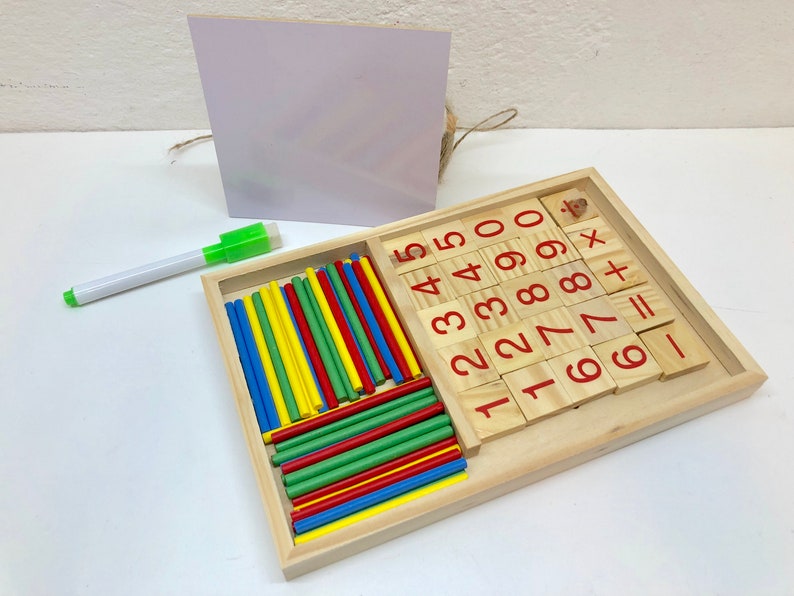 Wooden Mathematical Box Counting Sticks Montessori Toys Desk Etsy
