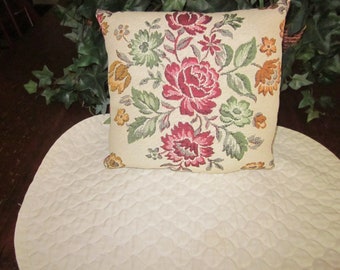 Vintage Hand Made Tapestry Pillow, Red Green Gold
