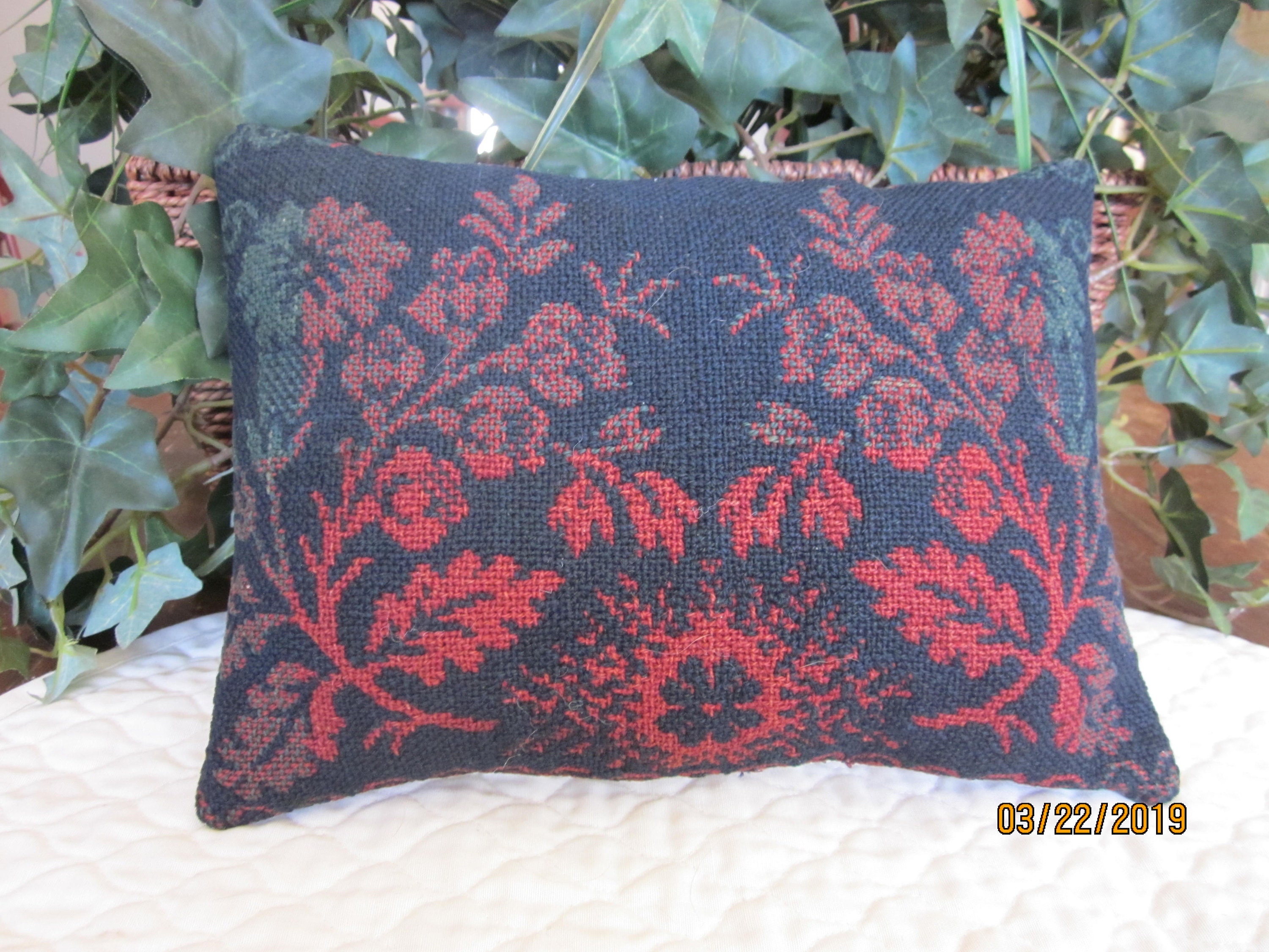 Lovely Primitive Hand Made Antique Coverlet Pillow Floral Etsy