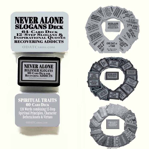 Never Alone 3-Deck Gift Set. 12-Step Recovery Slogan Meditation Cards. Help for recovering Addicts, Alcoholics & their Families people in NA