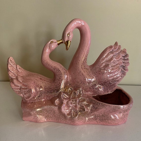 Mid Century Royal Fleet Pink Swan Ceramic Tv Lamp And Planter Mid Century Royal Fleet Pink Swan