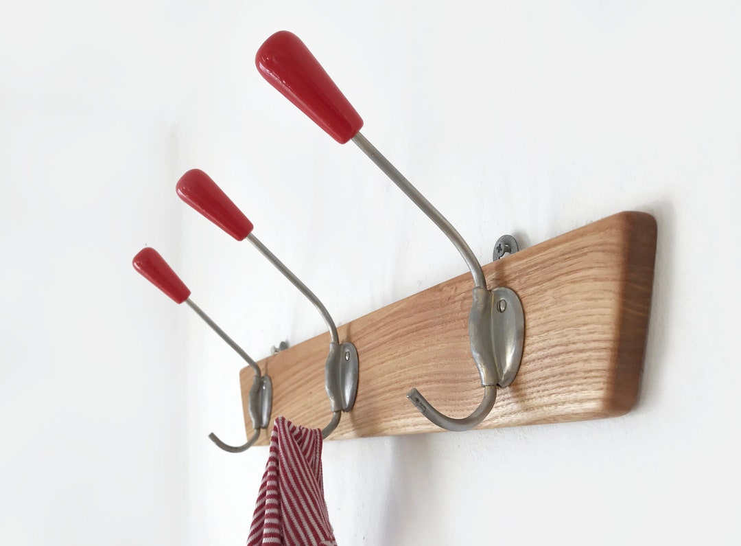 Garderobe Mit 5 Haken Rot - Bambus Hakenleiste Für Wandmontage