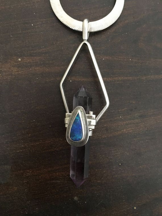 Amethyst & Blue Fire Opal Necklace - image 2