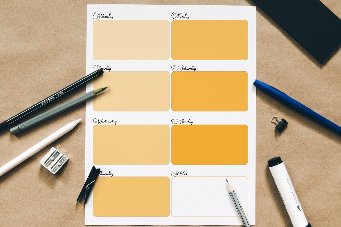 Orange weekly planner with large days top to bottom Etsy España