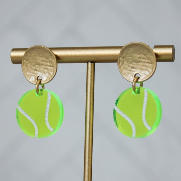 Neon Tennis Earrings | Acrylic Tennis Ball Earrings | Cute Tennis Earrings | Yellow Tennis Ball Earrings | Tennis Earrings | Fun Tennis