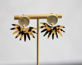Fan Earrings | Tortoise Shell Earrings | Acrylic Fan | Hypoallergenic | Trendy Prep Earrings | Gold Stud | Lightweight | Preppy