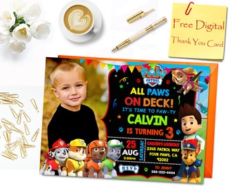 Paw Patrol Birthday Invitation, Paw Patrol Invitation, Paw Patrol Photo Invitation, Invitations, Paw Patrol Thank You Card, Paw Patrol