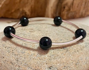 Silver and Black Jasper flexible bangle