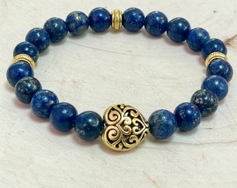 Blue Lapis Lazuli with Heart Beaded Crystal Bracelet