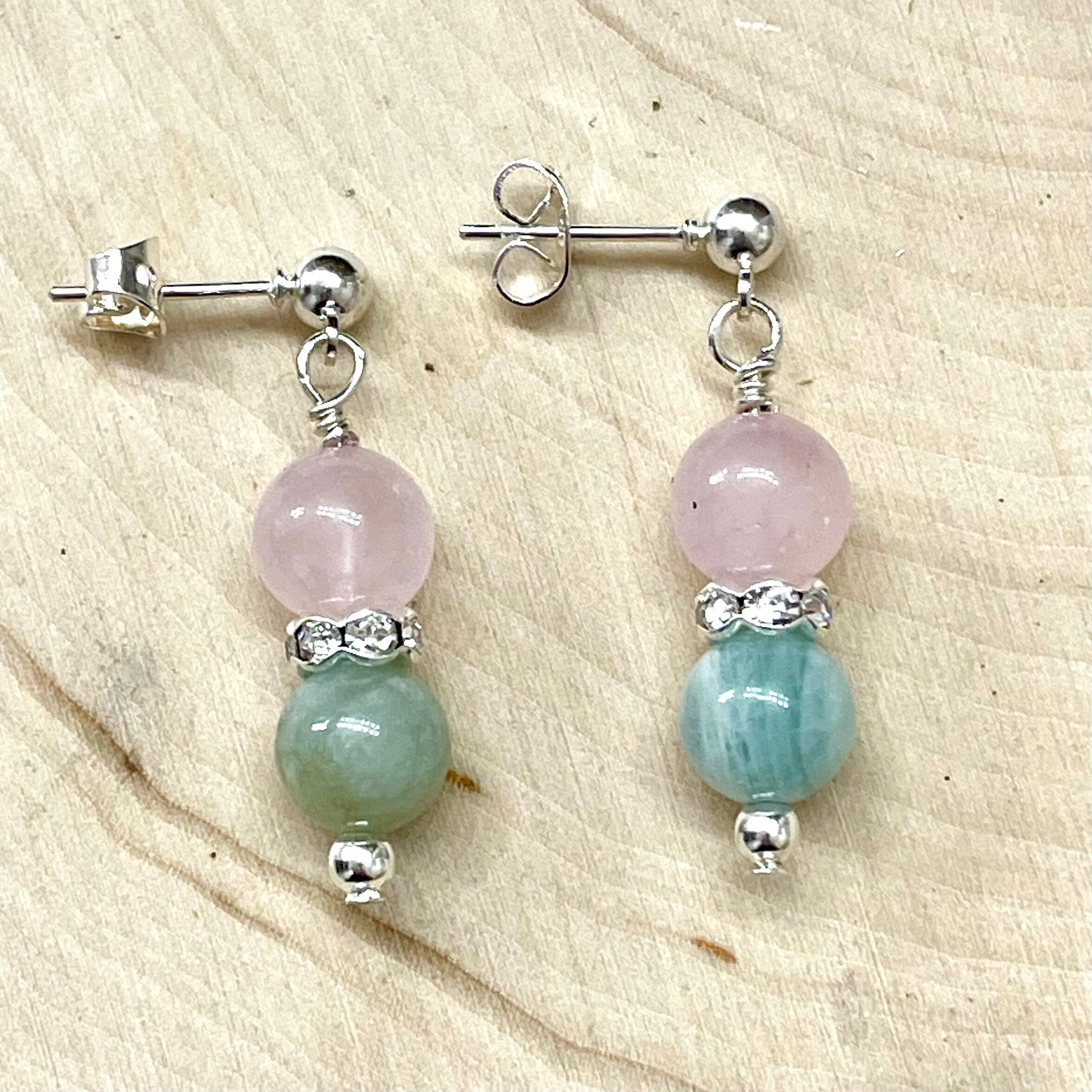 Dangle Crystal Bead Earrings Morganite and Rose Quartz Loving | Etsy