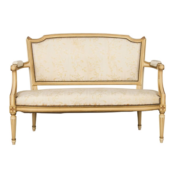 Vintage French Louis XVI Style Painted Provincial Loveseat