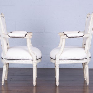 Antique French Louis XVI Style Painted Armchairs W/ White Wool A Pair image 6