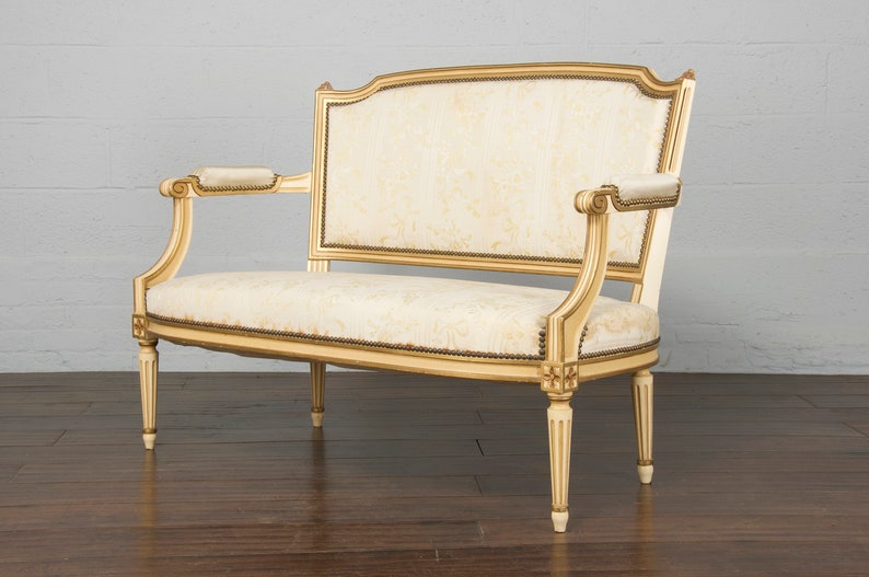 Vintage French Louis XVI Style Painted Provincial Loveseat image 6