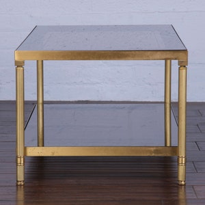 French Neoclassical Style Brass Coffee Table W/ Mirrored Smoked Glass Top image 6