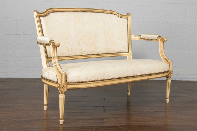 Vintage French Louis XVI Style Painted Provincial Loveseat image 2