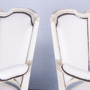 Antique French Louis XVI Style Painted Armchairs W/ White Wool A Pair image 8